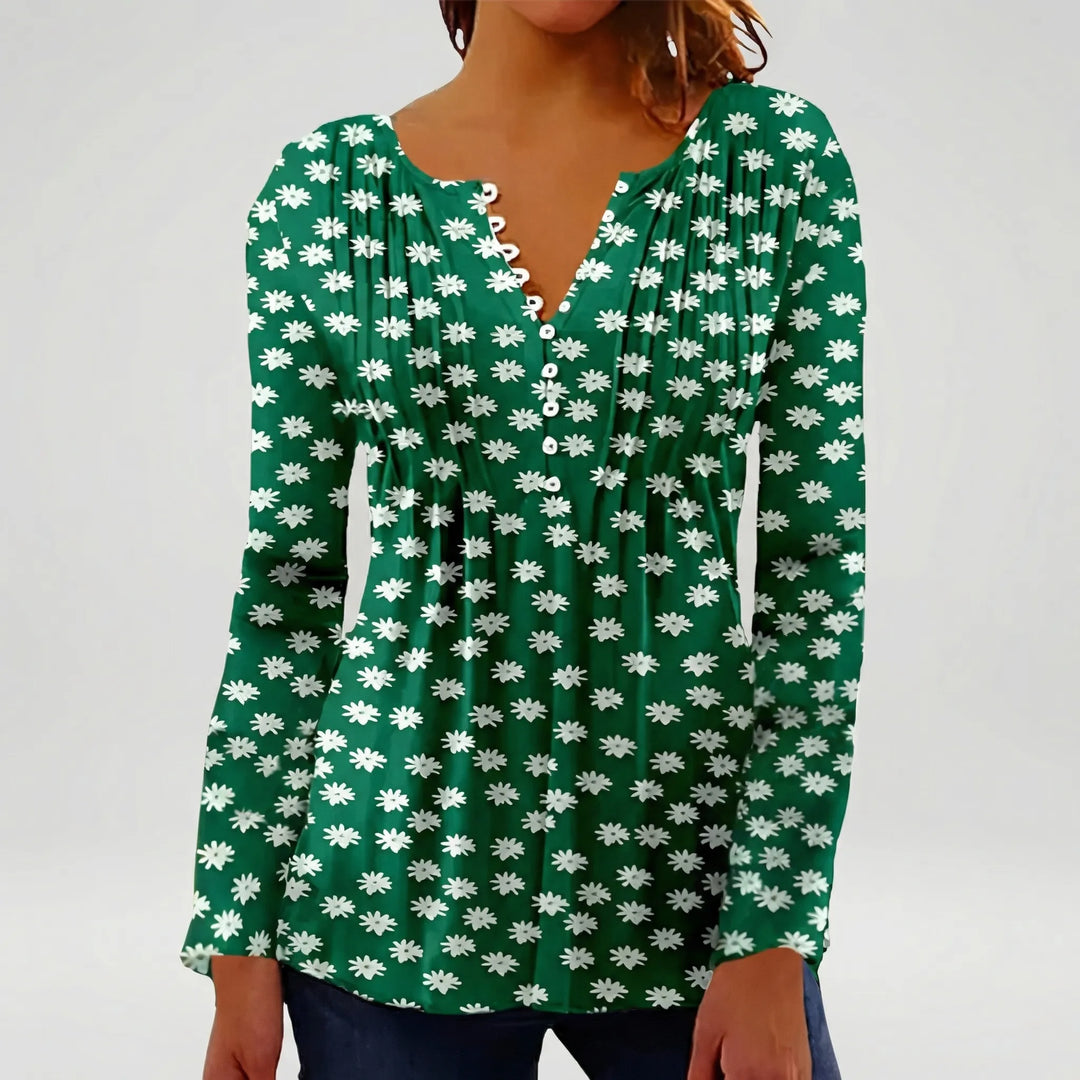 Floravia - Blusa de mujer con cuello abotonado y estampado floral