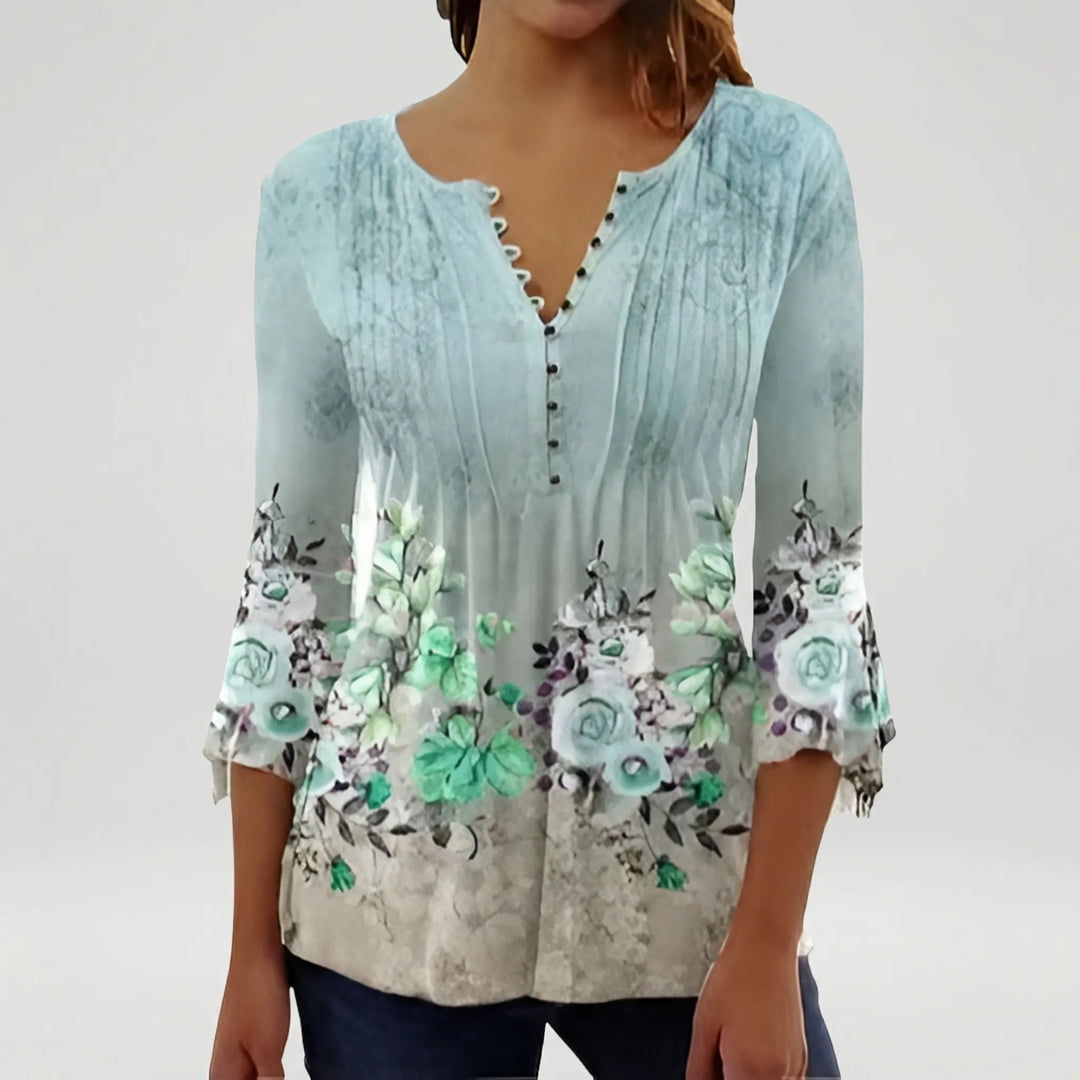 Floravia - Blusa de mujer con cuello abotonado y estampado floral