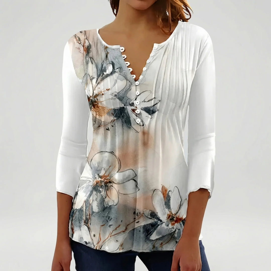 Floravia - Blusa de mujer con cuello abotonado y estampado floral