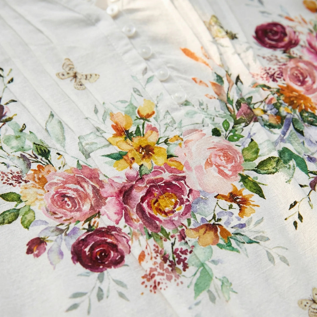 Floravia - Blusa de mujer con cuello abotonado y estampado floral