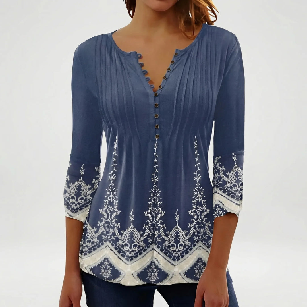 Floravia - Blusa de mujer con cuello abotonado y estampado floral