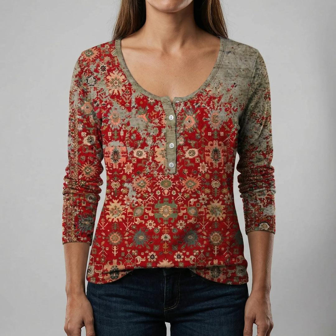 Floraxis - Top bohemio estampado de manga larga