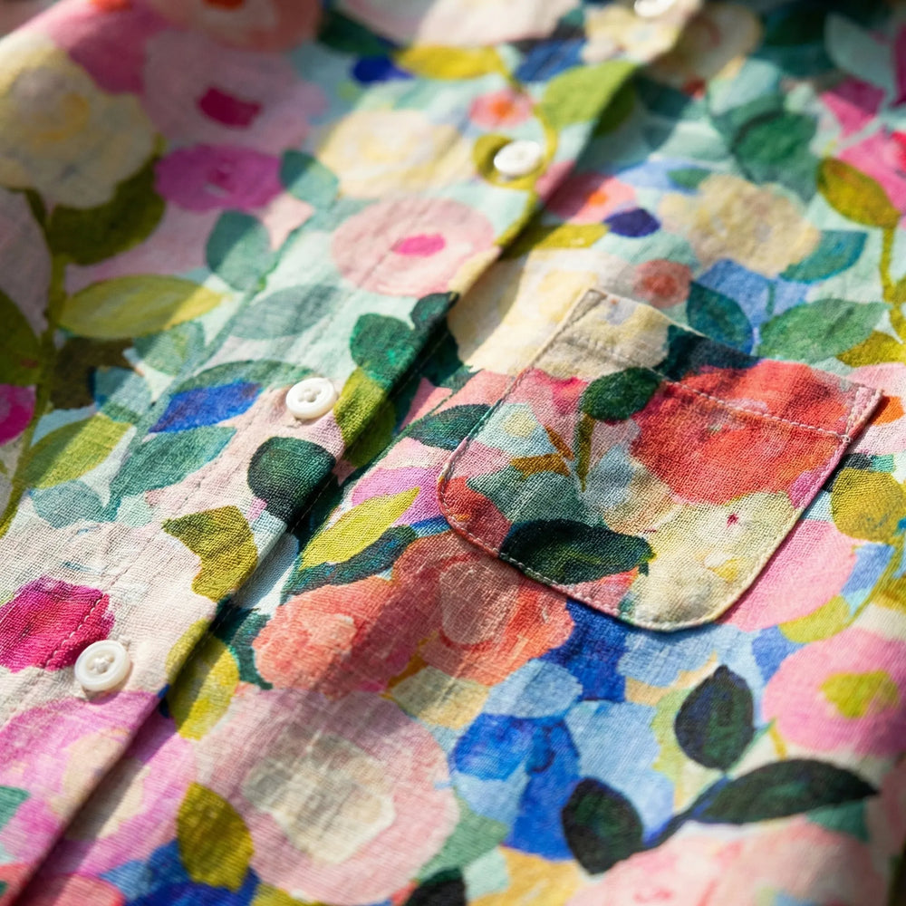 Florenzia - Blusa de manga larga con estampado floral y botones delanteros