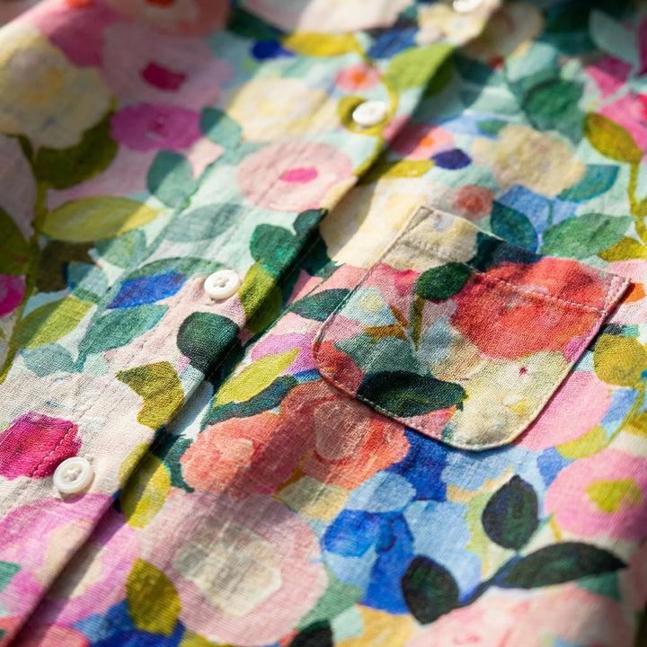 Florenzia - Blusa de manga larga con estampado floral y botones delanteros