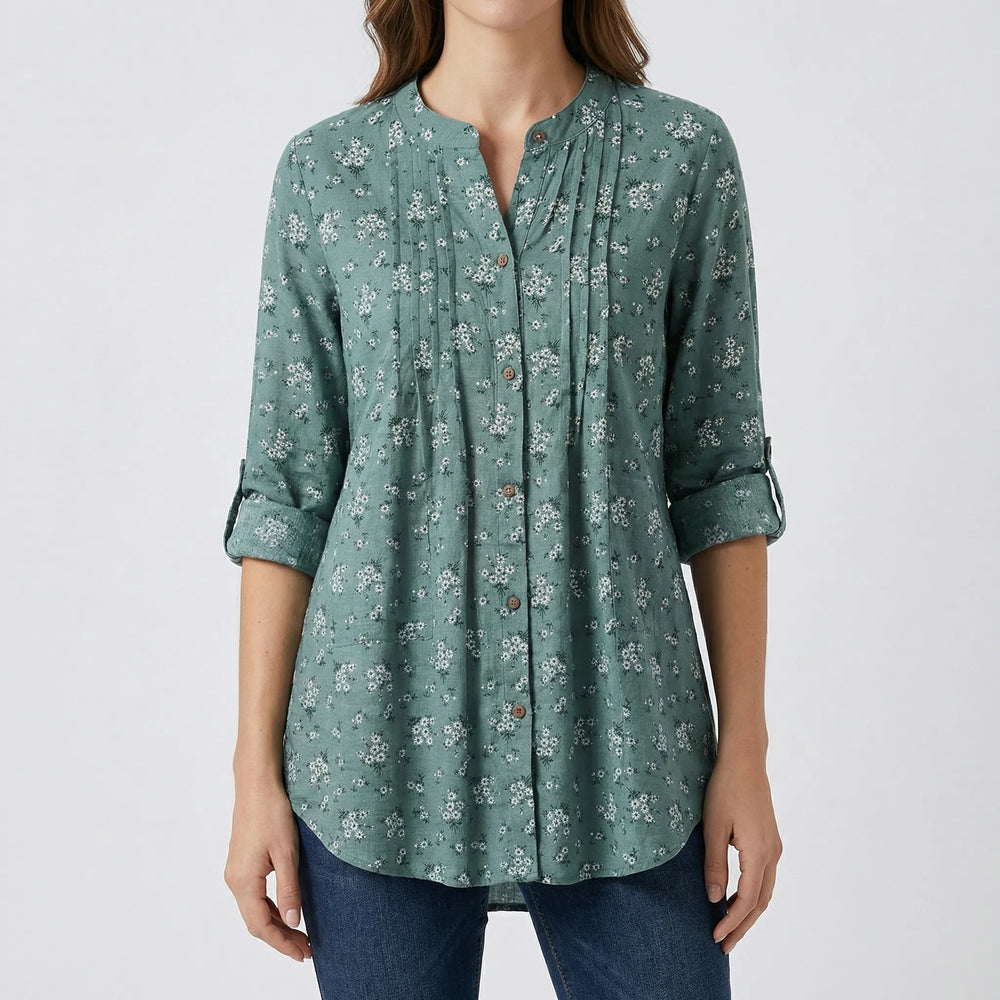 Floresca - Blusa floral de manga larga con botones