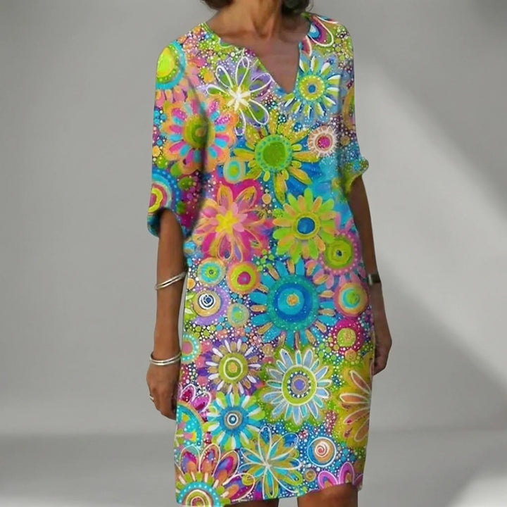 Florvida - Vestido midi con estampado floral llamativo