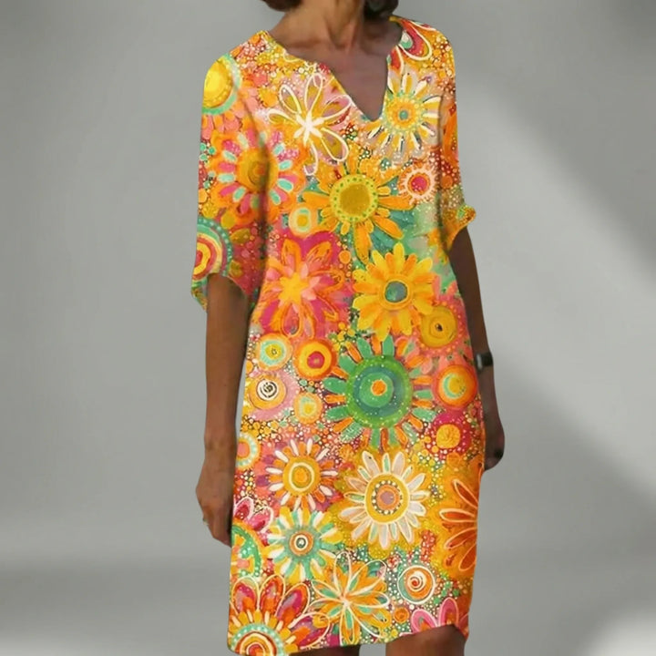 Florvida - Vestido midi con estampado floral llamativo
