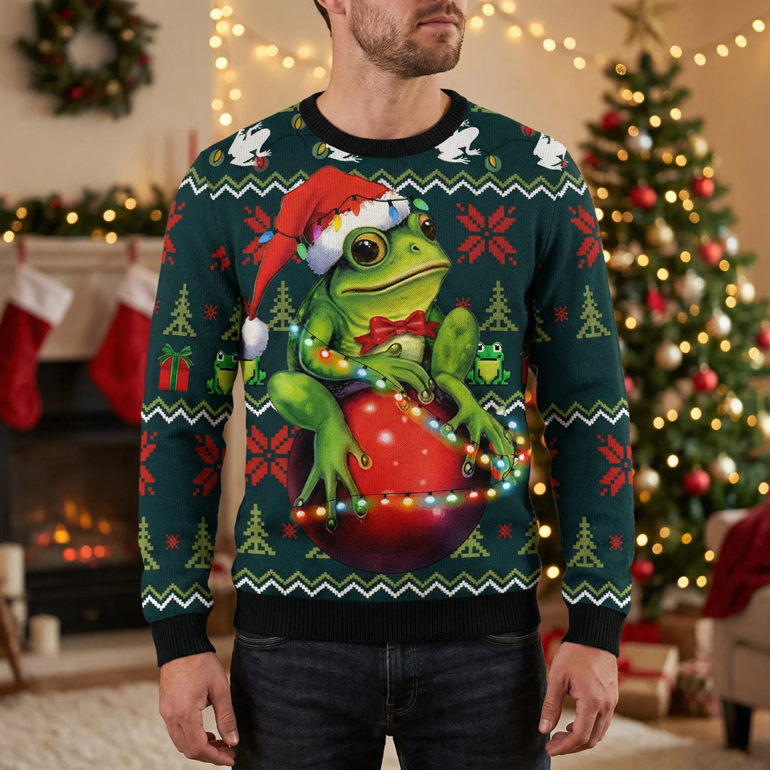 Frogliday - Suéter navideño con estampado de ranas
