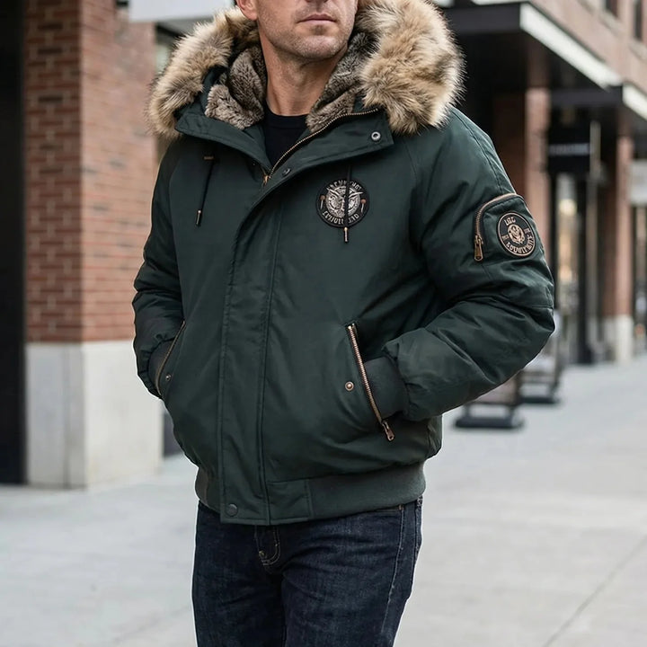 Frostlux - Chaqueta bomber acolchada con capucha de piel sintética