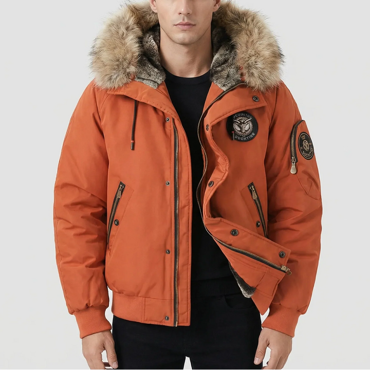 Frostlux - Chaqueta bomber acolchada con capucha de piel sintética