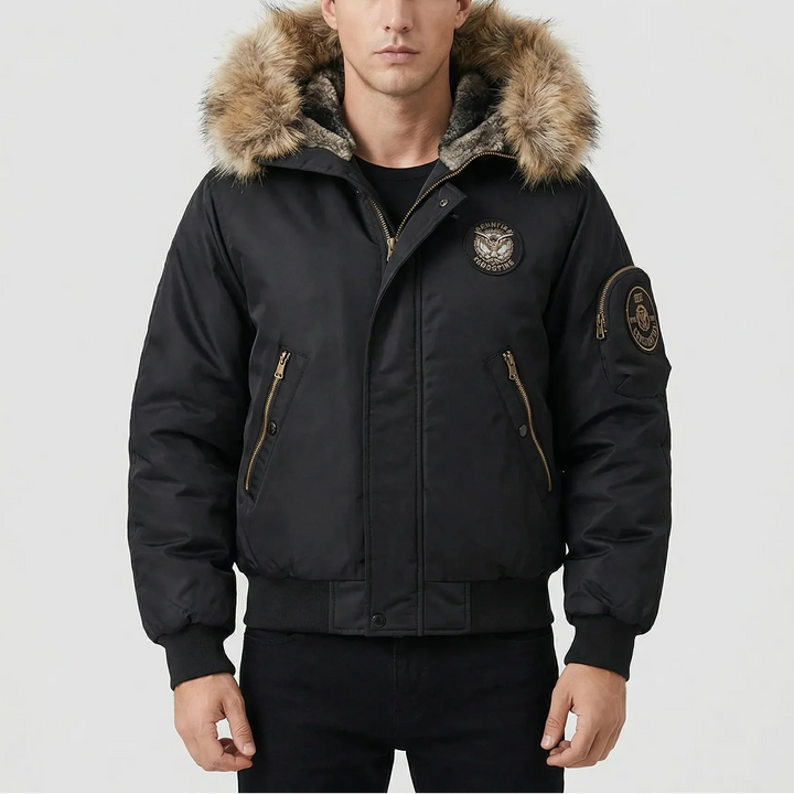 Frostlux - Chaqueta bomber acolchada con capucha de piel sintética