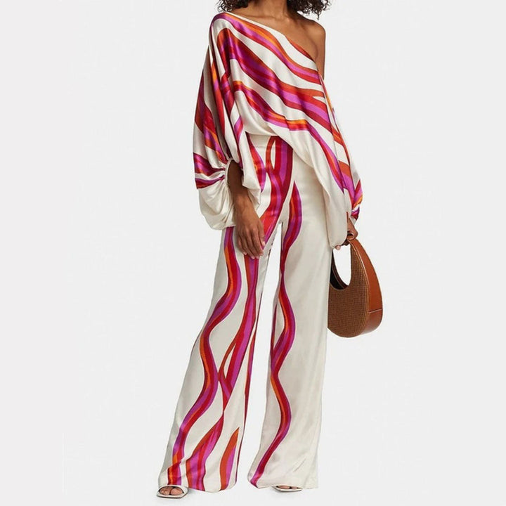Conjunto Satinado de 2 Piezas Estilo Sin Hombros para Mujeres