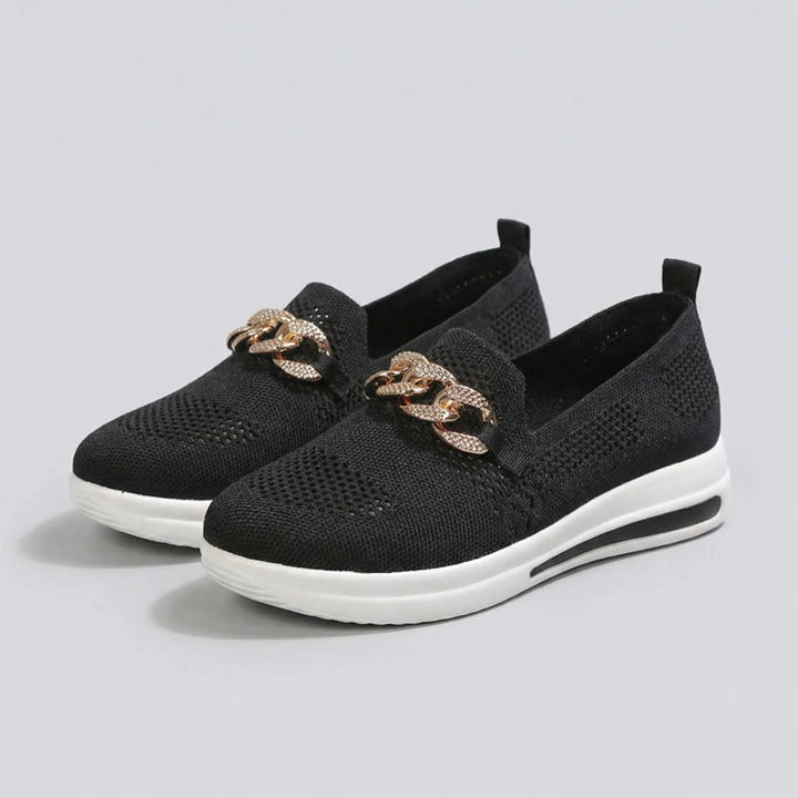 Glitzloa - Zapatillas sin cordones de punto con detalle de cadena