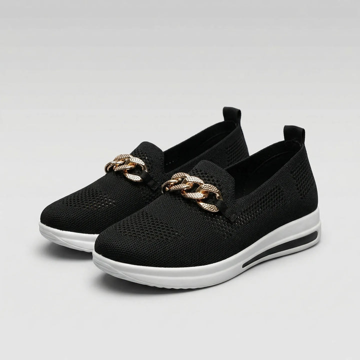 Glitzloa - Zapatillas sin cordones de punto con detalle de cadena
