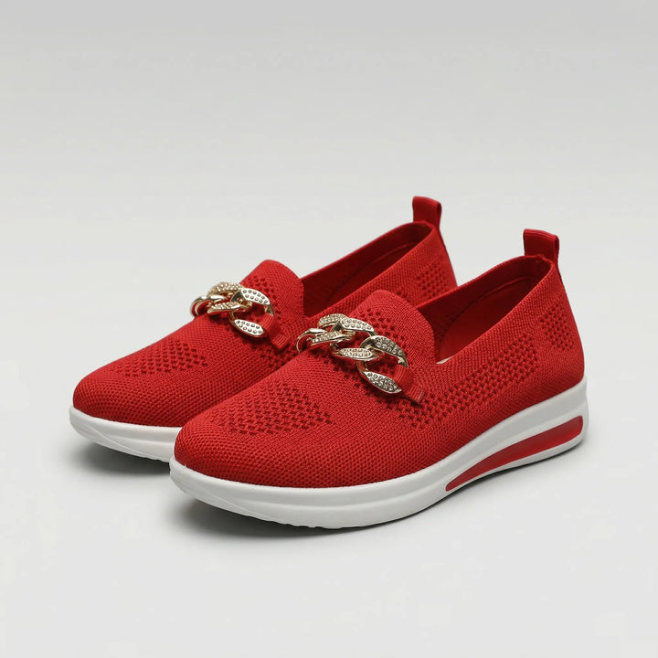 Glitzloa - Zapatillas sin cordones de punto con detalle de cadena