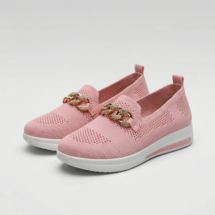 Glitzloa - Zapatillas sin cordones de punto con detalle de cadena