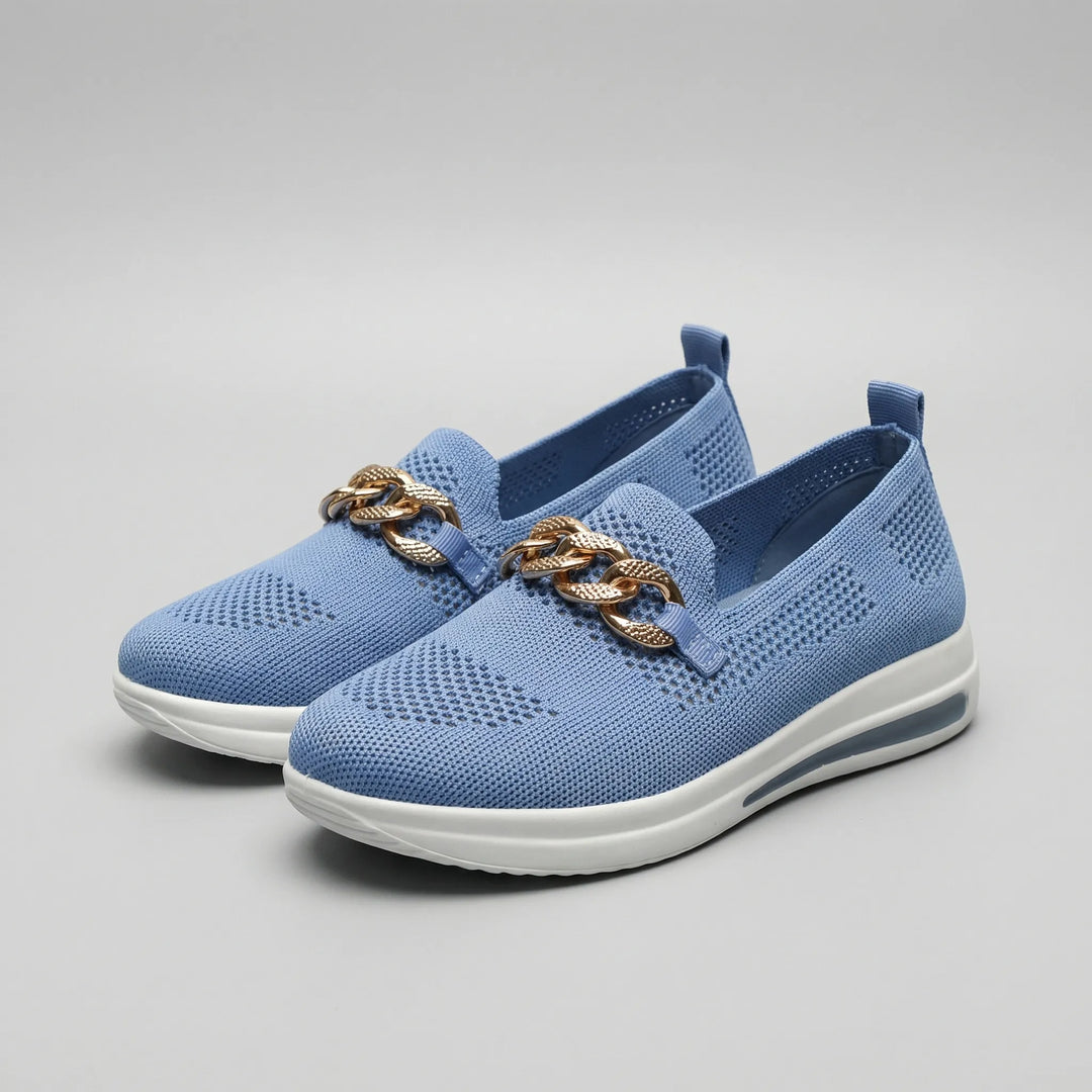 Glitzloa - Zapatillas sin cordones de punto con detalle de cadena