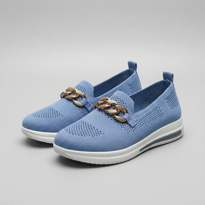 Glitzloa - Zapatillas sin cordones de punto con detalle de cadena