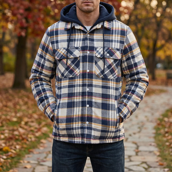 Gridloch - Chaqueta camisera a cuadros con capucha para hombre