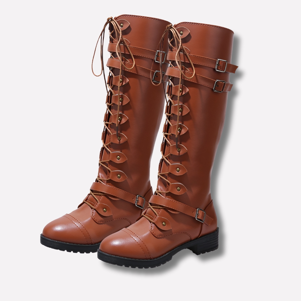 Botas Retro con Cordones y Hebilla para Mujeres