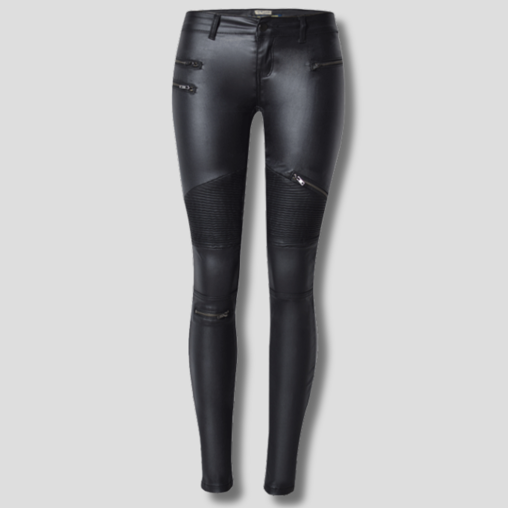 Pantalones Delgados de Cuero Sintético para Mujeres
