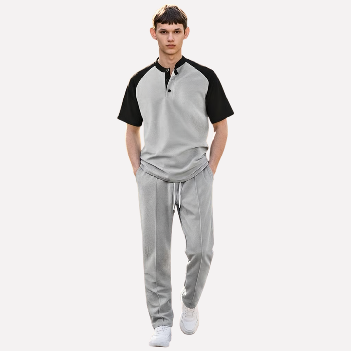 Conjunto de Lounge de Camisa de Botón para Hombres y Pantalones Largos de Gofre