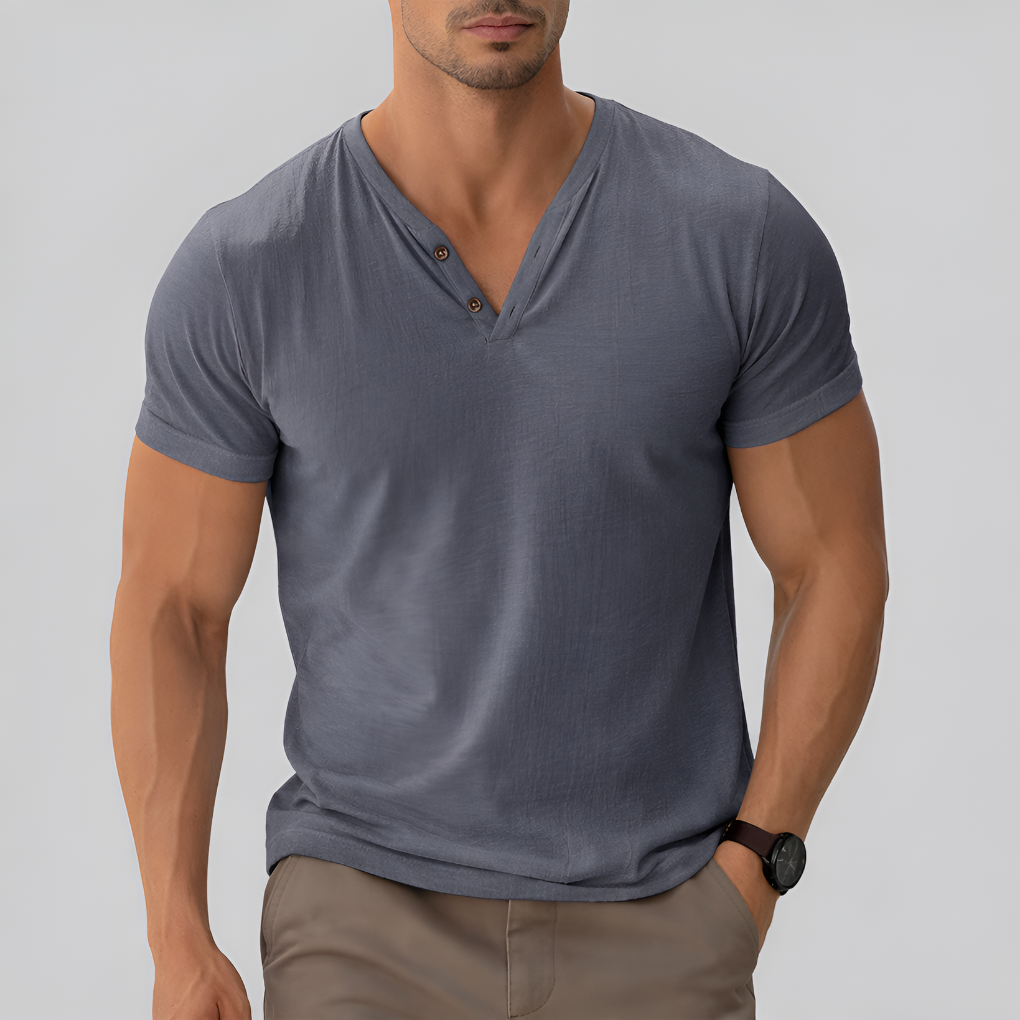 Camisa Clásica de Cuello en V para Hombre – Elegancia Atemporal y Comodidad Diaria