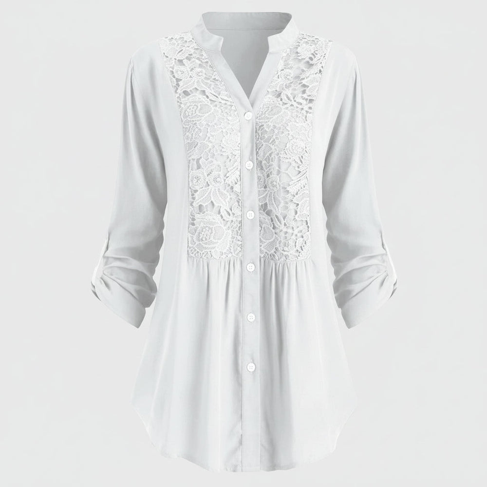 Voorkant blusa blanca lange met pofmouwen para damas
