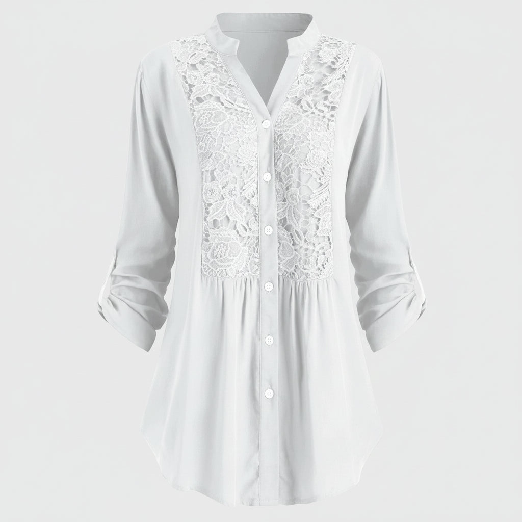 Voorkant blusa blanca lange met pofmouwen para damas