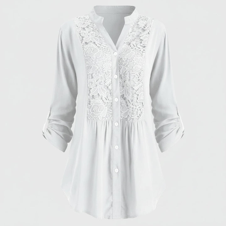 Voorkant blusa blanca lange met pofmouwen para damas
