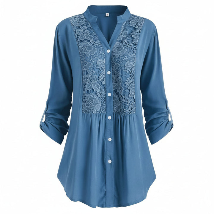 Blusa voorkant azul lange con pofmouwen para mujer