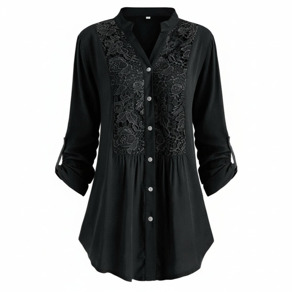 Blusa voorkant zwarte lange met pofmouwen para damas
