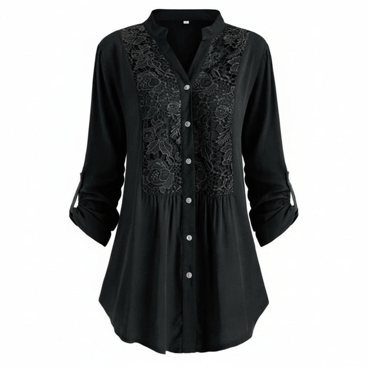 Blusa voorkant zwarte lange met pofmouwen para damas