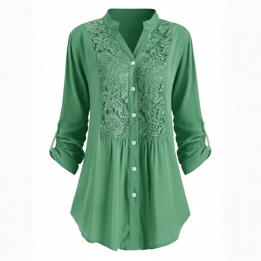 Blusa voorkant groene lange met pofmouwen para damas