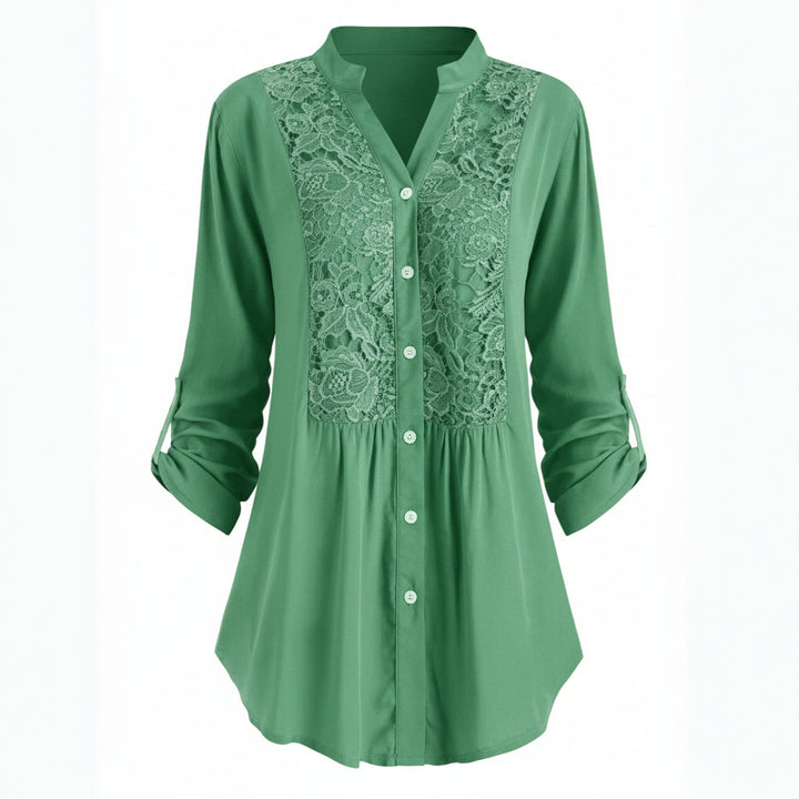Blusa voorkant groene lange met pofmouwen para damas