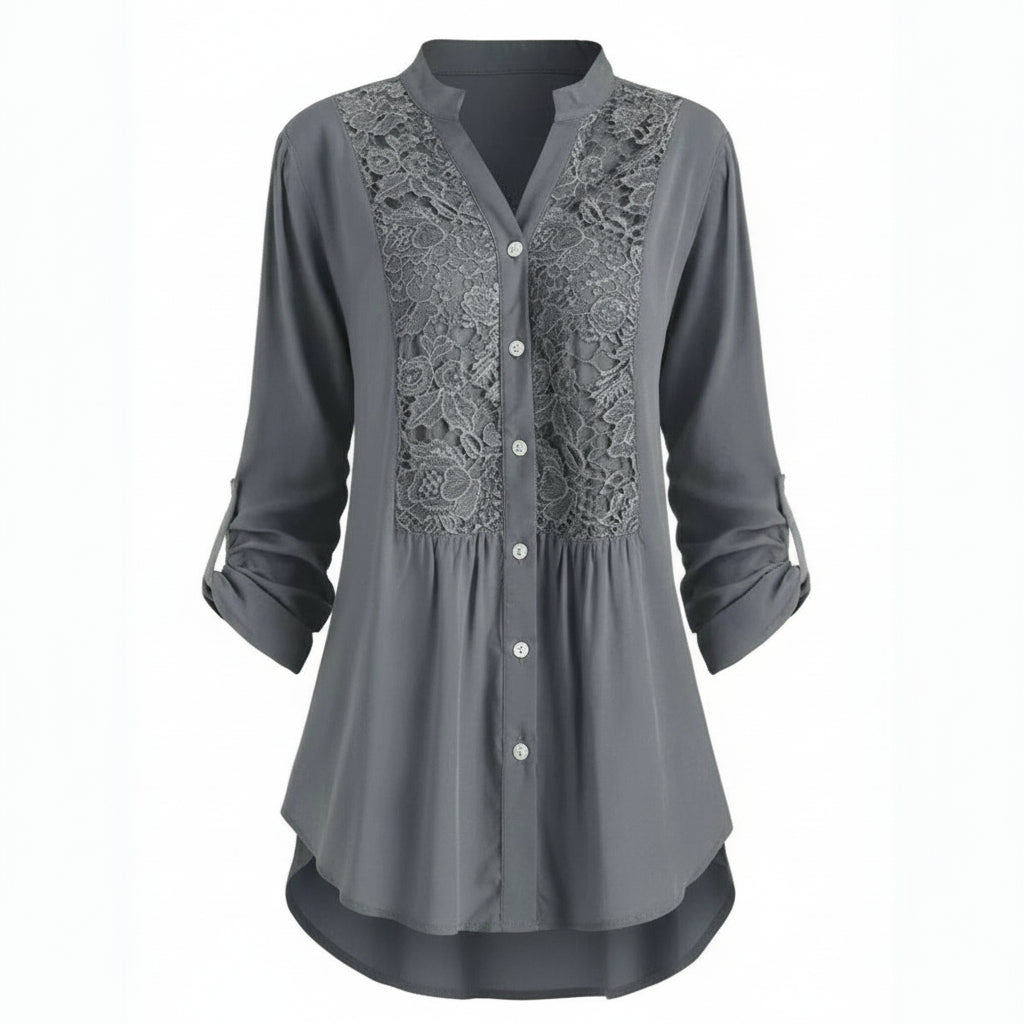 Blusa voorkant grijze lange met pofmouwen para damas