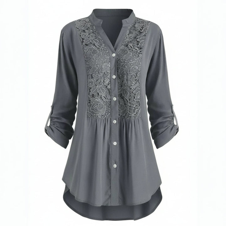 Blusa voorkant grijze lange met pofmouwen para damas