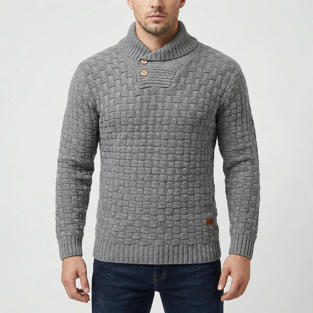 Halbrek - Suéter de punto acanalado con cuello medio y botones