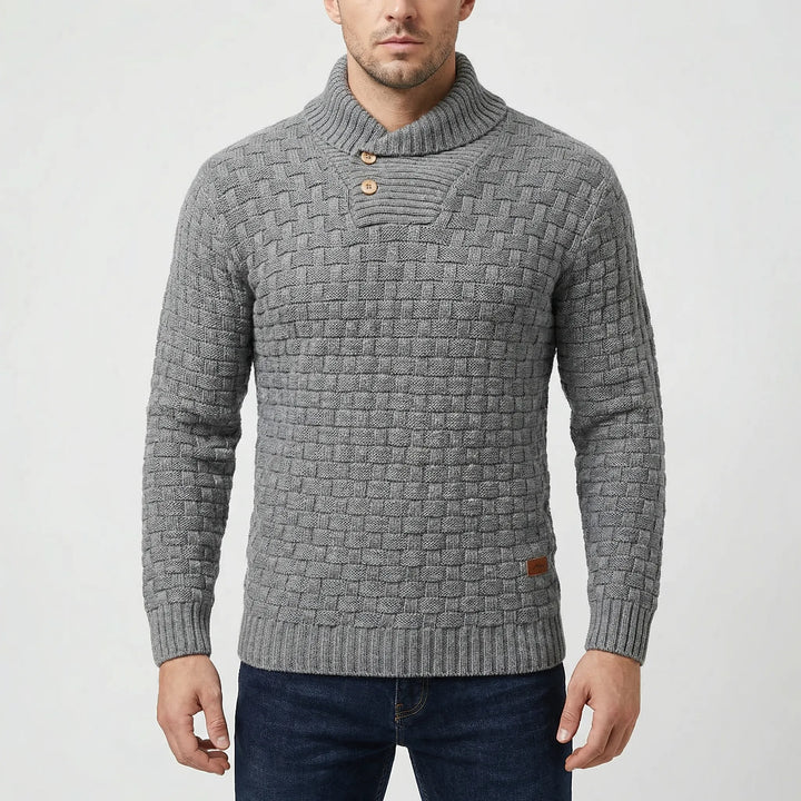 Halbrek - Suéter de punto acanalado con cuello medio y botones