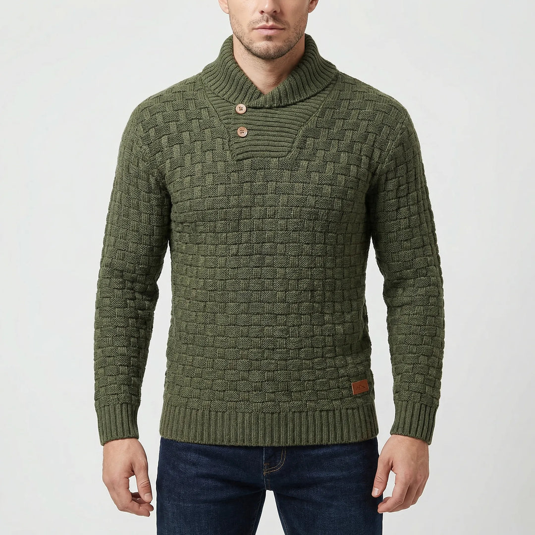 Halbrek - Suéter de punto acanalado con cuello medio y botones