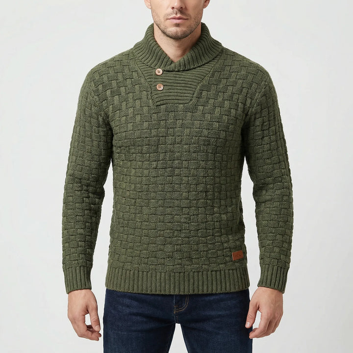 Halbrek - Suéter de punto acanalado con cuello medio y botones