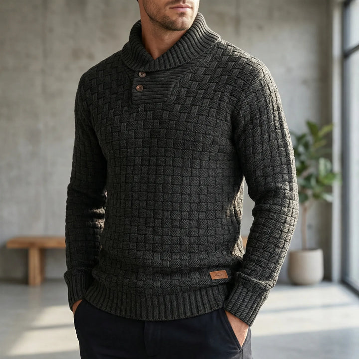 Halvern - Suéter de hombre con cuello medio y botones