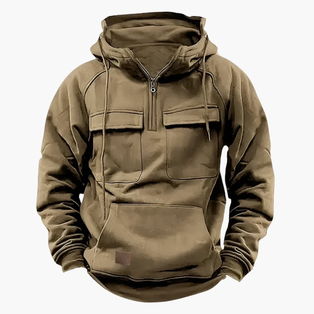 Sudadera con capucha de media cremallera para hombres con bolsillos en el pecho