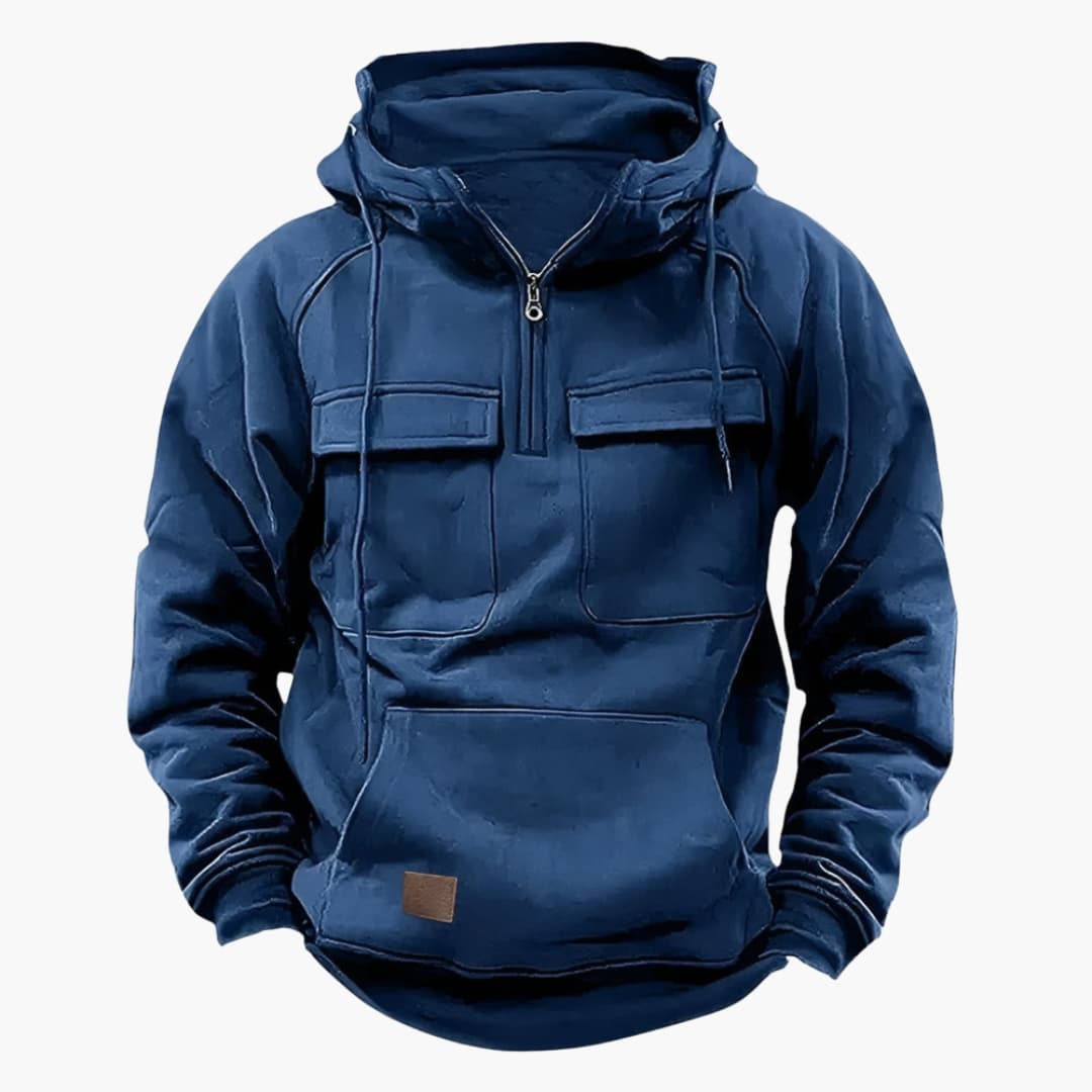 Sudadera con capucha de media cremallera para hombres con bolsillos en el pecho