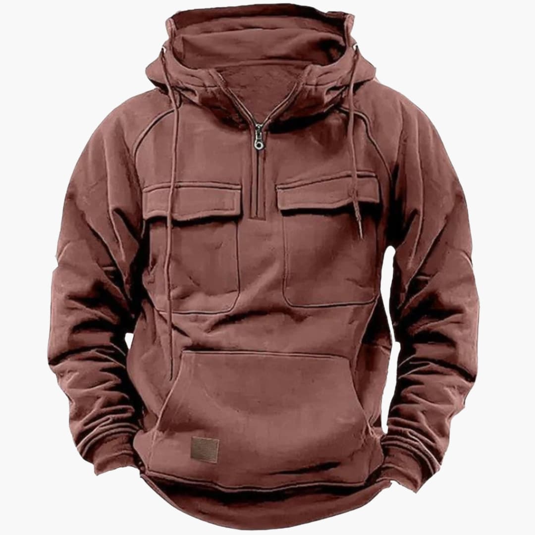 Sudadera con capucha de media cremallera para hombres con bolsillos en el pecho