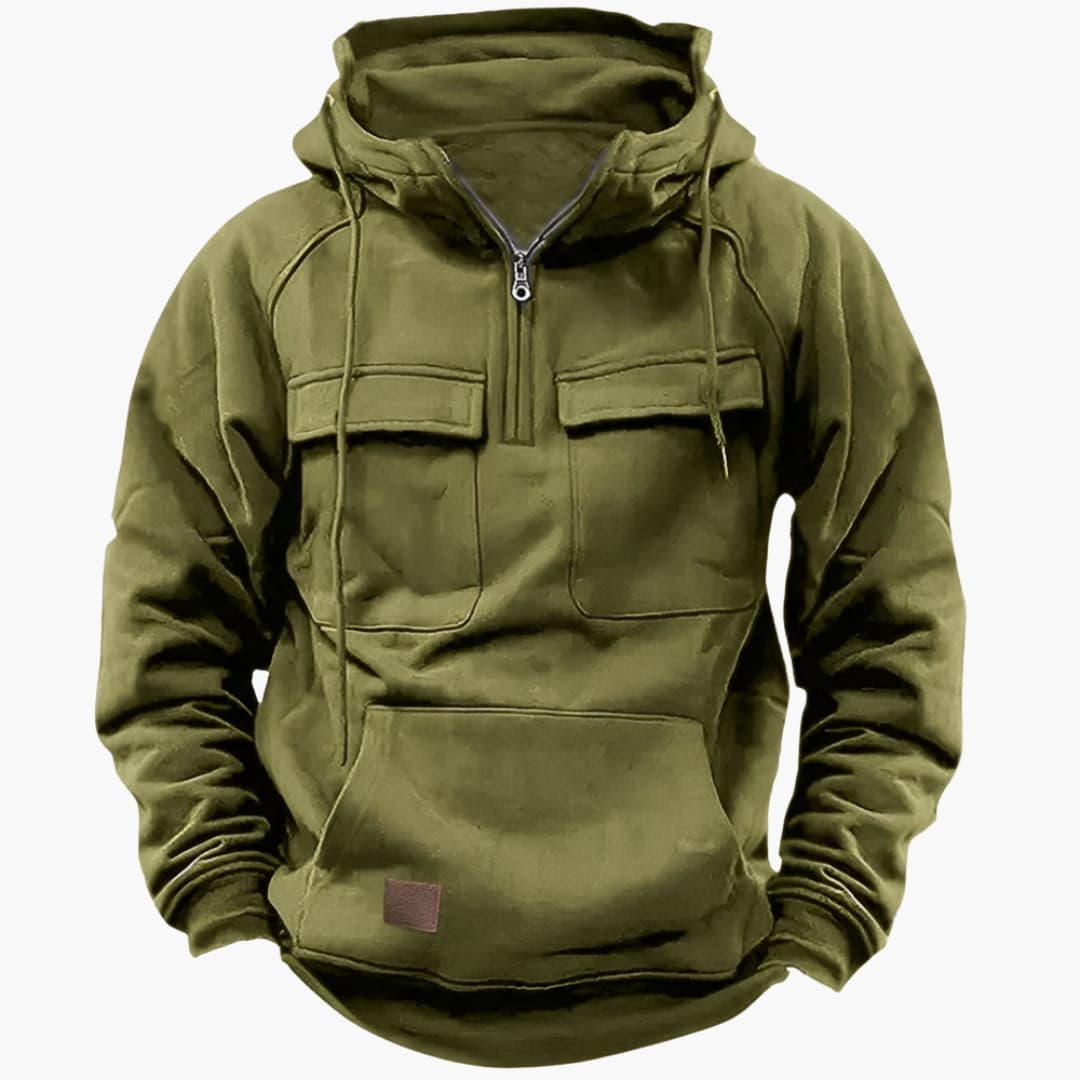 Sudadera con capucha de media cremallera para hombres con bolsillos en el pecho