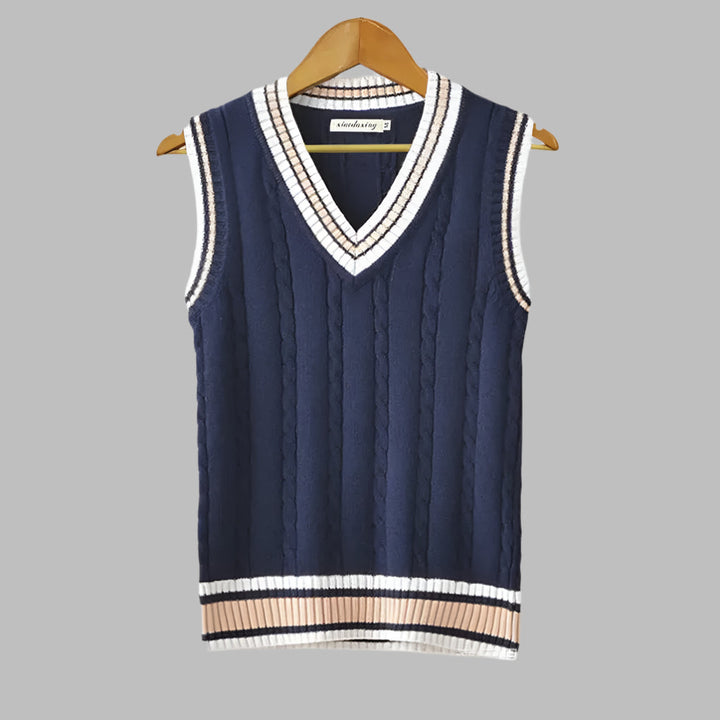 Suéter sin mangas estilo preppy con rayas retro