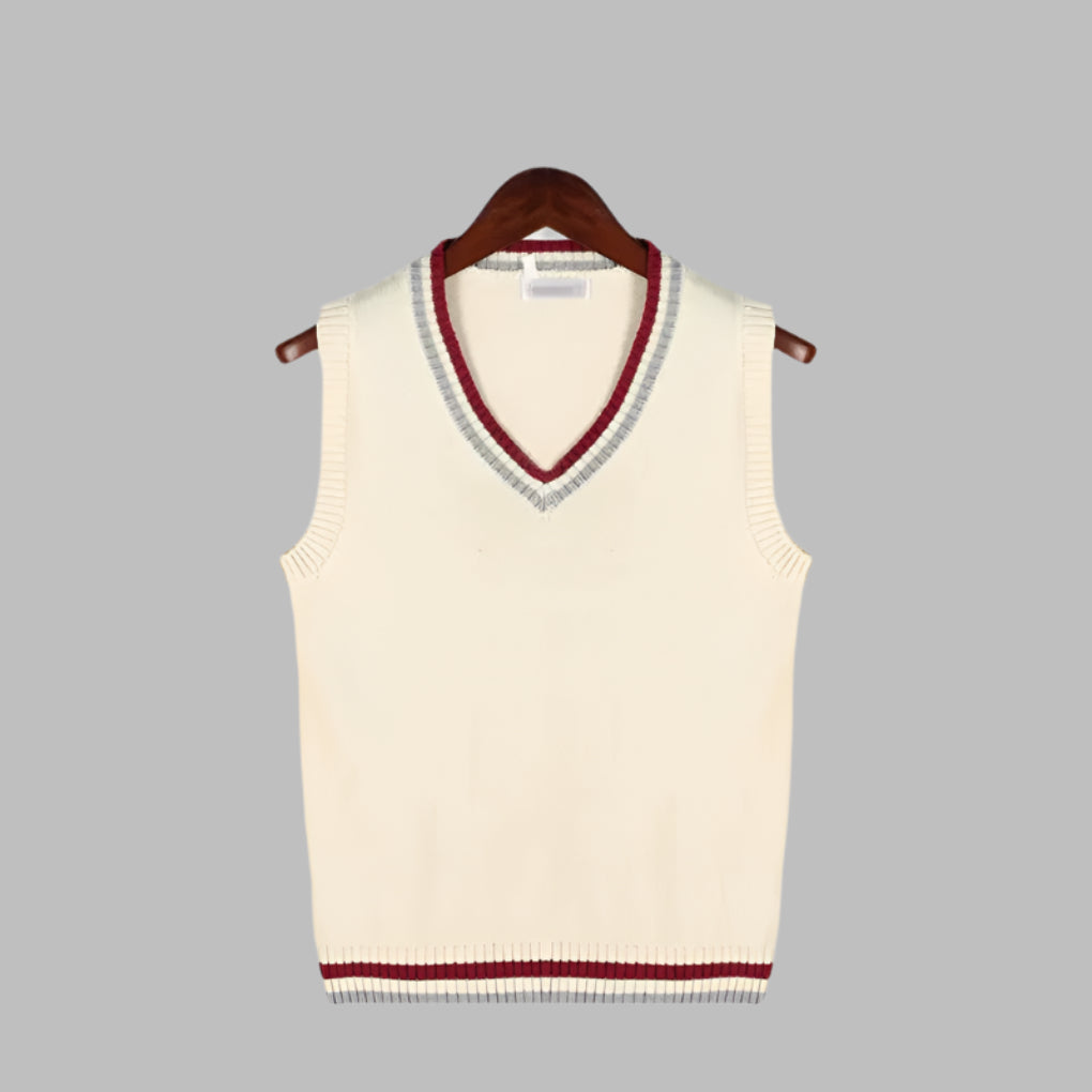 Suéter sin mangas estilo preppy con rayas retro