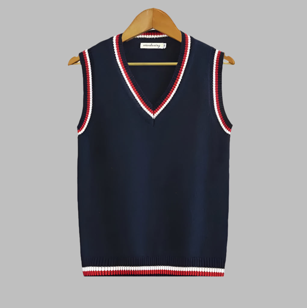 Suéter sin mangas estilo preppy con rayas retro