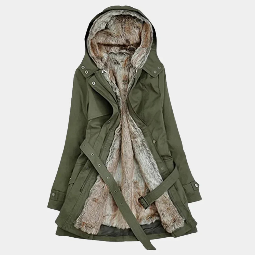 Parka elegante para mujer con forro de piel sintética